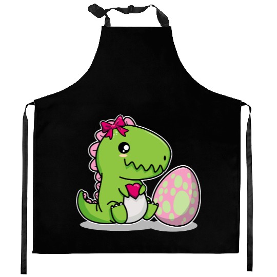 Big sister Cute dino with egg siblings boy girl Kitchen Aprons