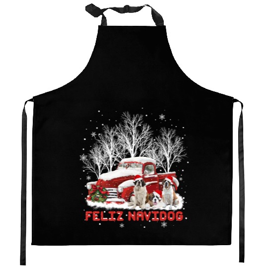 Feliz Navidog Saint Bernard Christmas Dog Lovers Kitchen Aprons
