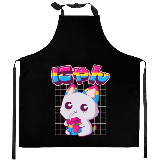 Pansexual Pride Kawaii Cat Strawberry Milk Pansexu Kitchen Aprons