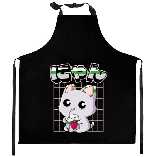 Demiromantic Pride Kawaii Cat Strawberry Milk Kitchen Aprons