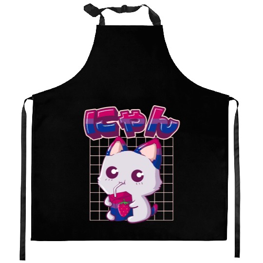 Bisexual Pride Bi Kawaii Cat Strawberry Milk Bisex Kitchen Aprons