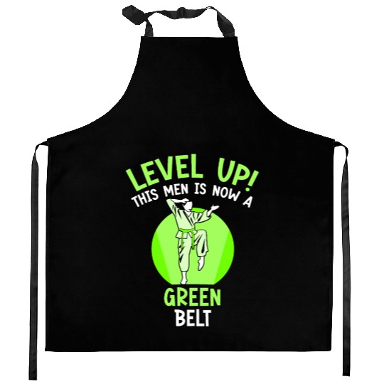 Level Up! This men is now a green belt Kitchen Aprons