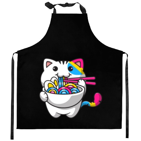 Pansexual Pride Kawaii Cat Ramen Noodles Pansexual Kitchen Aprons