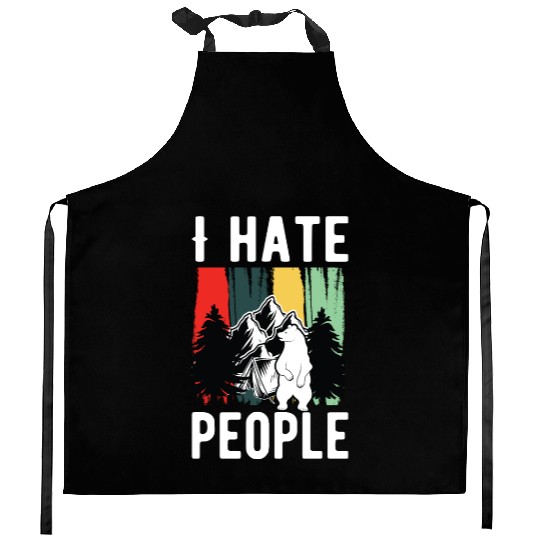 Vintage Camping Costume Of Bear Says I Hate People Kitchen Aprons