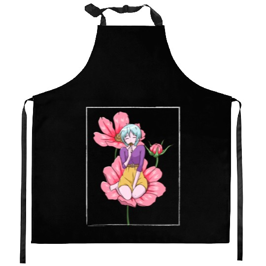 Bloomcore Aesthetic Anime Girl Flowers Cottagecore Kitchen Aprons