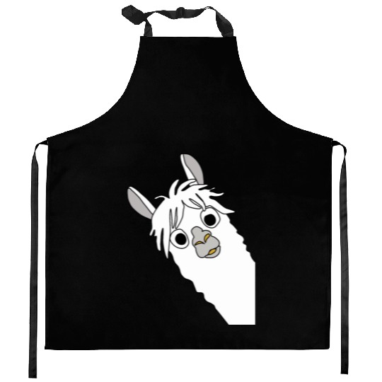 Laughing alpaca comic lama in white with big eyes Kitchen Aprons