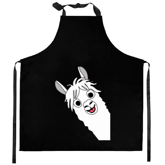 Laughing alpaca comic lama in white with big eyes Kitchen Aprons