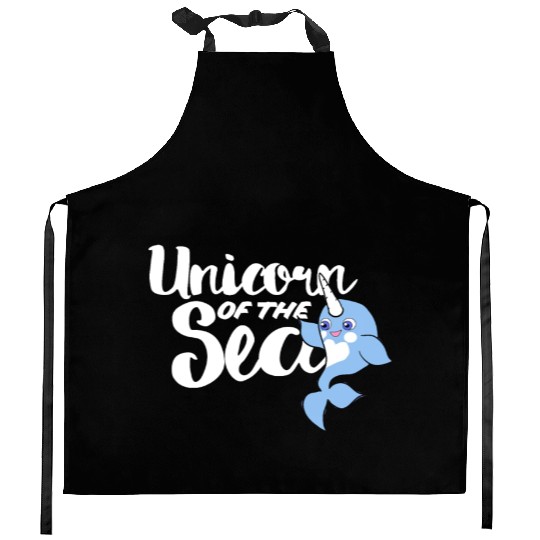 Unicorn of the sea narwhal humor Kitchen Aprons