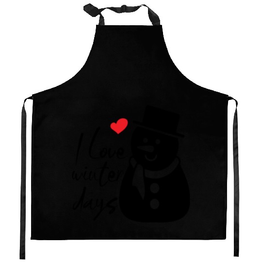 I Love Winter, Snow, Cold And Snowman Kitchen Aprons