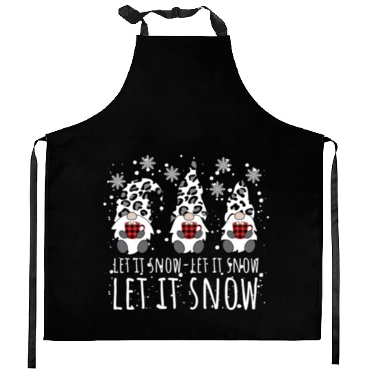 LET IT SNOW Winter Gnome Leopard Buffalo Plaid Kitchen Aprons