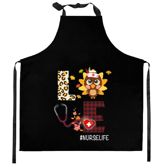 Love Turkey Stethoscope Nurse Life Thanksgiving Kitchen Aprons
