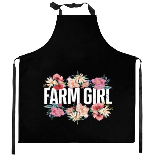 Farming Farmer Girl Flower Floral Kitchen Aprons