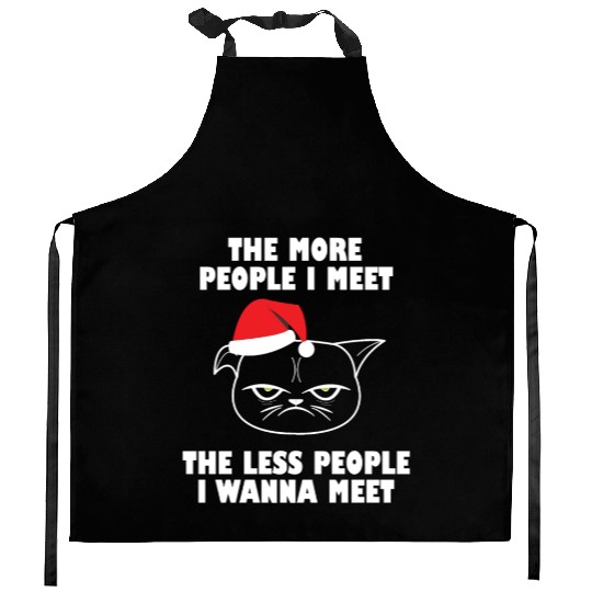 I hate People funny cat christmas gift idea Kitchen Aprons