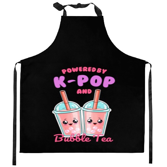 Powered By K POP And Bubble Tea Kitchen Aprons