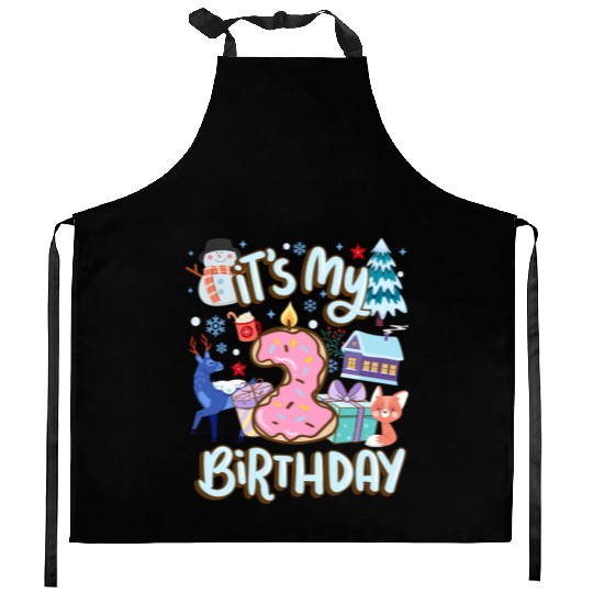 It's My 2 Birthday Snowman Holiday Donut Winter Kitchen Aprons