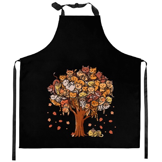 Autumn Tree Kittens Family Of Cats Fall Season Kitchen Aprons