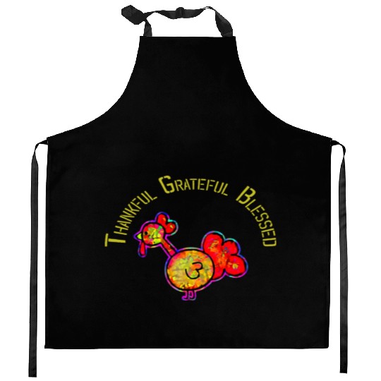 Thankful grateful blessed leopard Kitchen Aprons