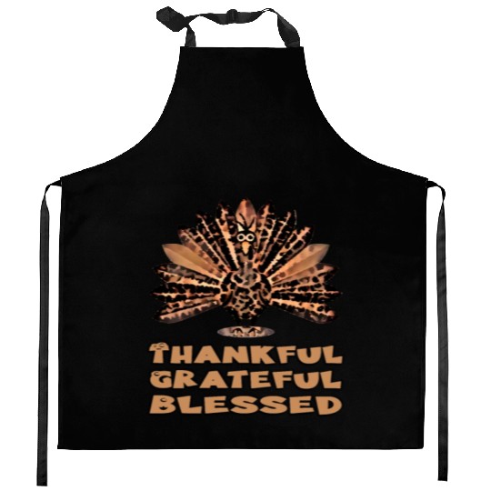 Thankful grateful blessed leopard Kitchen Aprons