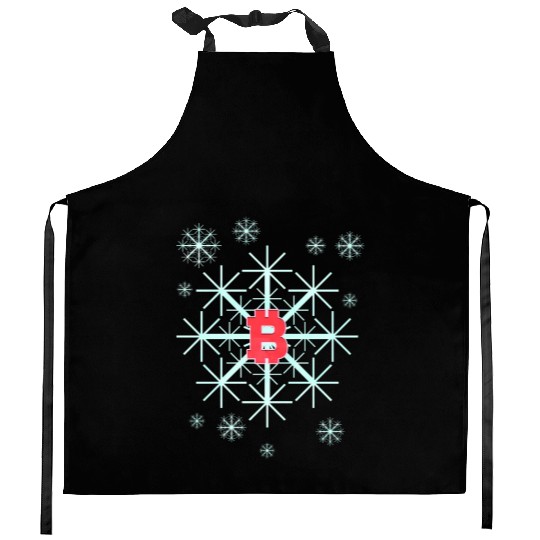 Snowflake In Winter On Christmas With Bitcoin Kitchen Aprons