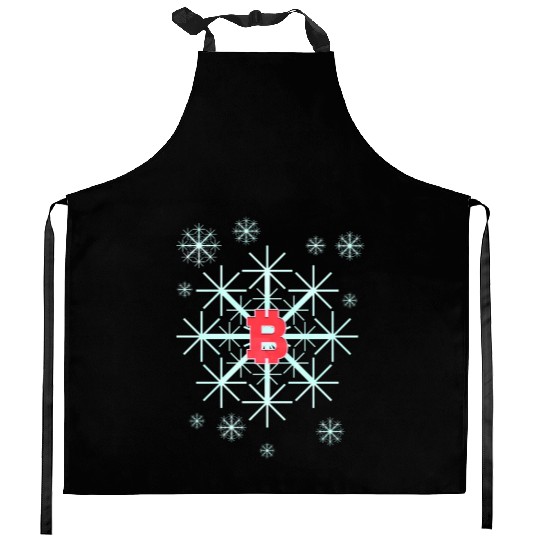 Snowflake In Winter On Christmas With Bitcoin Kitchen Aprons