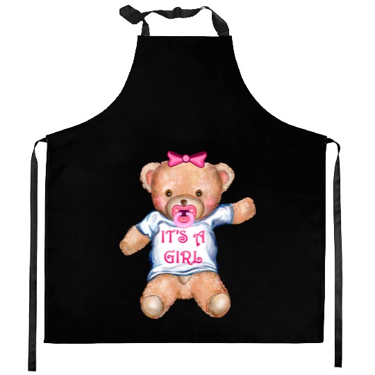 It's A Girl Teddy Bear with Pacifier Kitchen Aprons