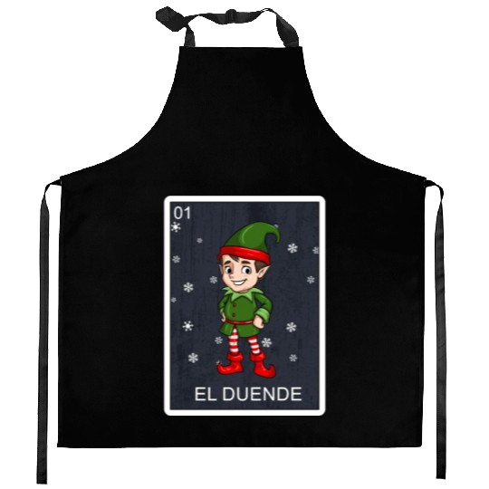 El Duende The Elf Card Mexican Lottery Christmas Kitchen Aprons