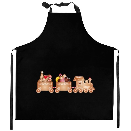 magical gingerbread train for Christmas Kitchen Aprons
