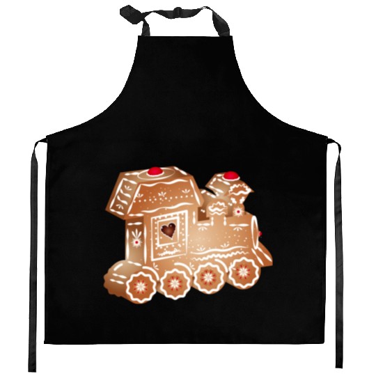 decorated gingerbread locomotive for Christmas Kitchen Aprons