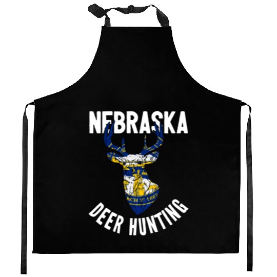 Nebraska Deer Hunting Buck Stag Hunter Kitchen Aprons
