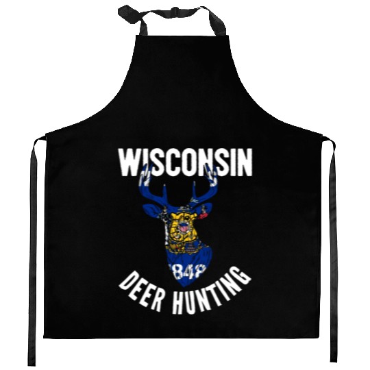 Wisconsin Deer Hunting Buck Stag Hunter Kitchen Aprons