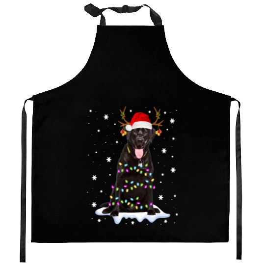 Black Lab Labrador Christmas Tree Light Pajama Dog Kitchen Aprons