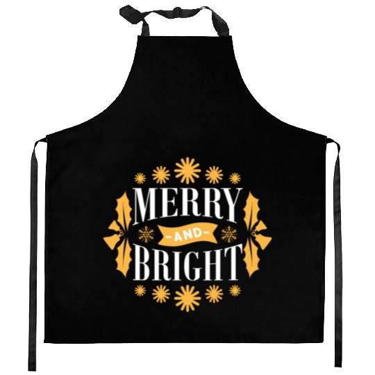 Merry And Bright Snowflakes Mistletoe Xmas Holiday Kitchen Aprons