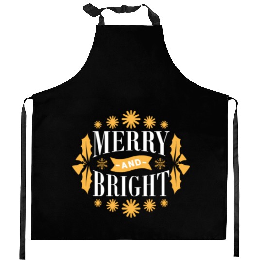 Merry And Bright Snowflakes Mistletoe Xmas Holiday Kitchen Aprons