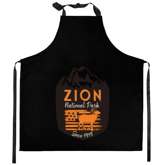 Zion National Park US Flag Bighorn Sheep Kitchen Aprons