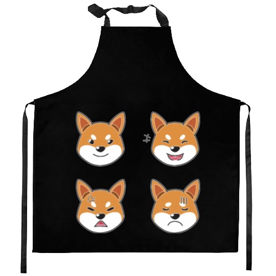 Funny Shiba Inu Dog Cartoon Faces Kitchen Aprons
