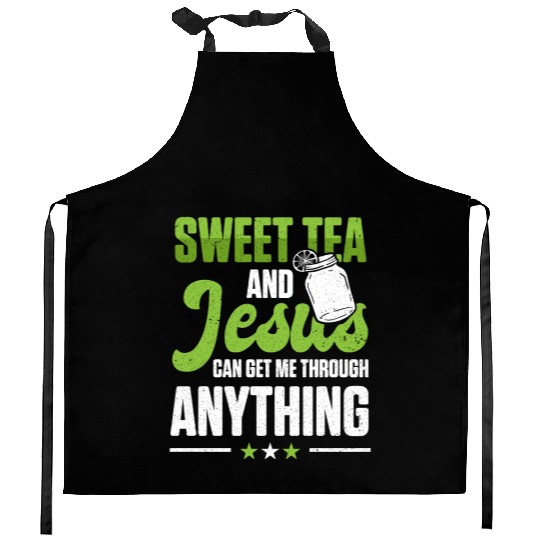 Funny Sweet Tea And Jesus Can Get Me Through Kitchen Aprons