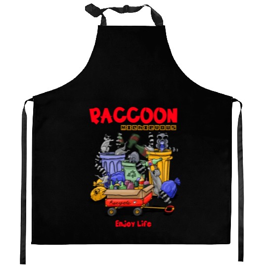 Raccoon animals cartoon fantasy comic style Kitchen Aprons