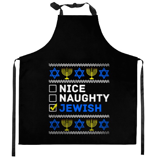 Nice Naughty Jewish Ugly Hanukkah Sweater Chanukah Kitchen Aprons