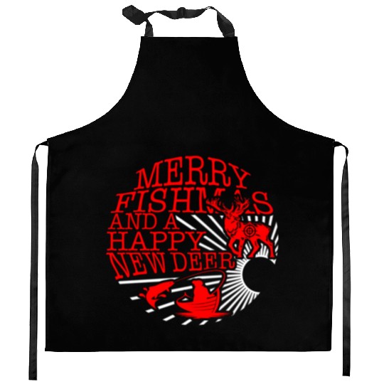 Christmas Kitchen Aprons, Merry Fishmas And Happy New Deer