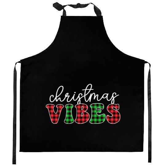 Christmas Vibes Buffalo Plaid Retro Christmas Kitchen Aprons