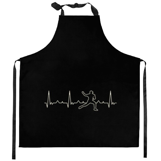 Baseball Pitcher Player. Heart. Love. EKG. Pulse. Kitchen Aprons