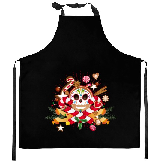 Gingerbread man Sugar Skull decor for Christmas Kitchen Aprons