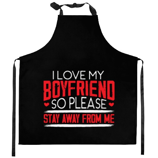 I Love My Boyfriend Couple Valentines Day Kitchen Aprons