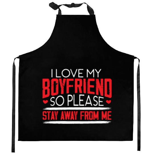 I Love My Boyfriend Couple Valentines Day Kitchen Aprons