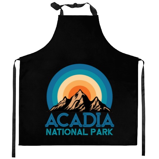 Cool Vintage Retro Acadia National Park Mountain Kitchen Aprons