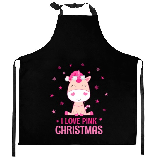 Unicorn I love pink Christmas Kitchen Aprons