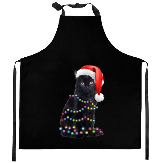 Black Cat Christmas Light Funny Cat Love Christmas Kitchen Aprons