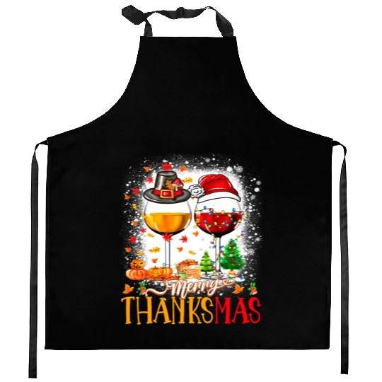 Merry Thanksmas Santa Hat Thanksgiving Christmas Kitchen Aprons