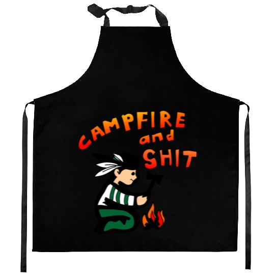 campfire and shit Kitchen Aprons