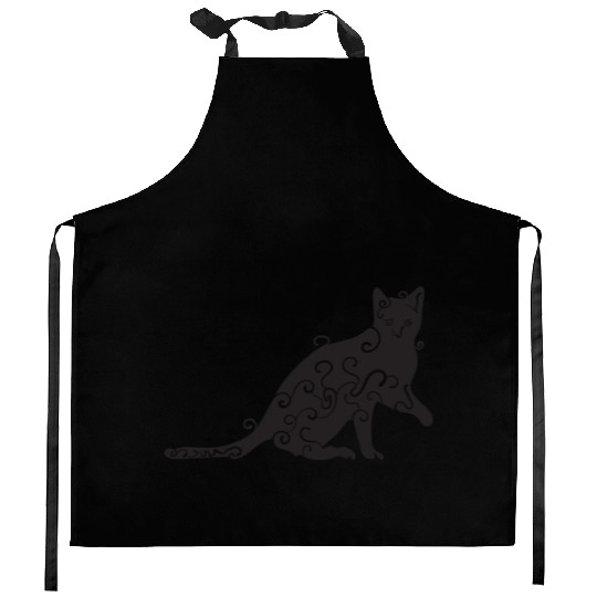 Black magic Cat desk mat , black cat holding on Kitchen Aprons